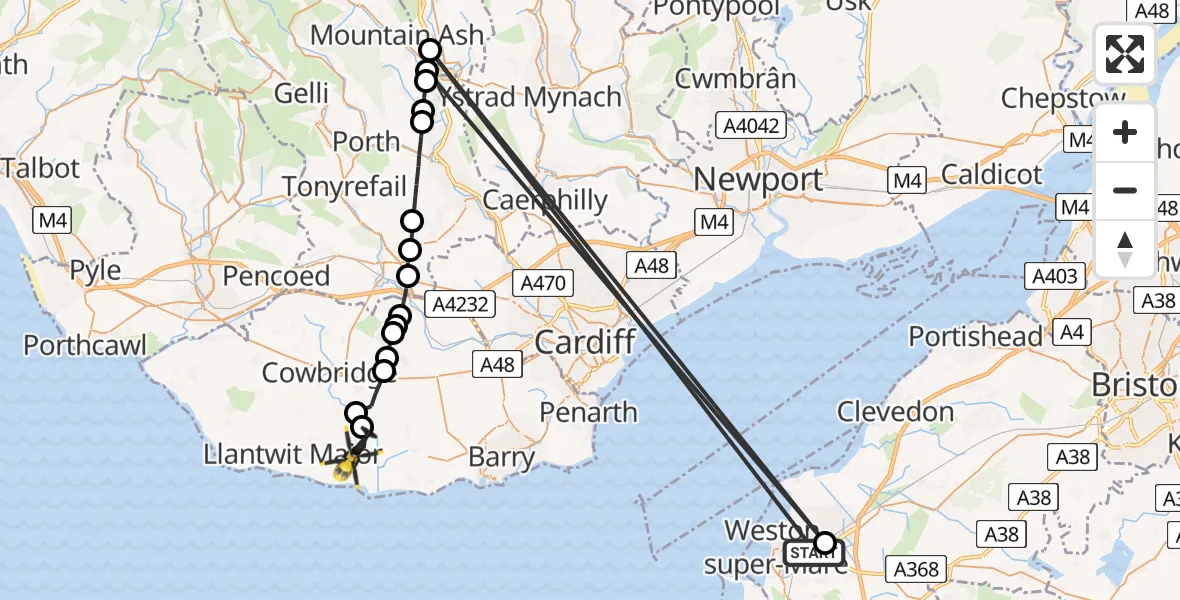 Flight route Police Helicopter Weston-super-Mare - MOD St Athan, 31 July 2026, 11:25