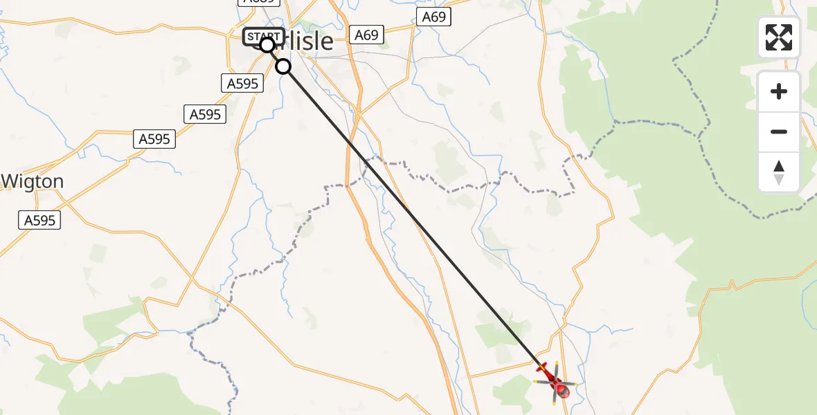 Flight route Air Ambulance Helicopter Carlisle General - Great Salkeld, 31 July 2026, 11:52