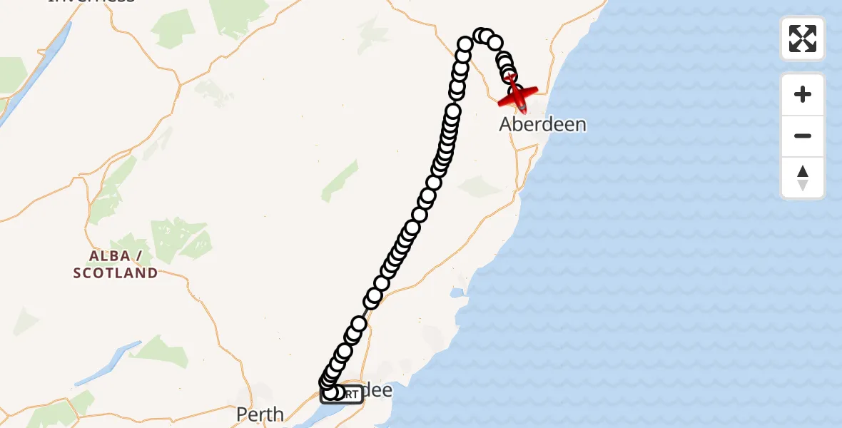 Flight route Air Ambulance Aircraft Dundee Airport - Dyce and Stoneywood, 31 July 2026, 12:39