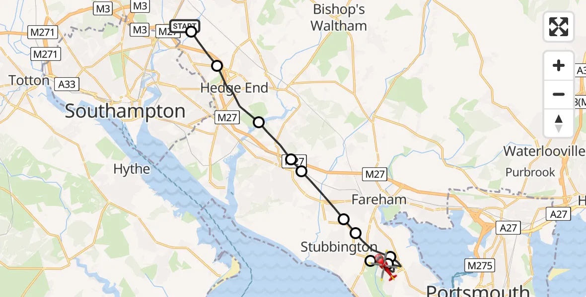 Flight route Air Ambulance Helicopter Southampton Airport - Gosport, 31 July 2026, 13:04