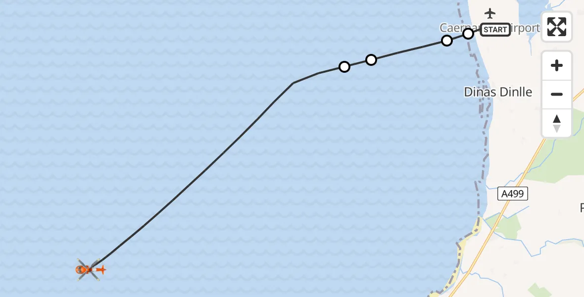 Flight route Coastguard Helicopter Caernarfon Airport - Irish Sea, 31 July 2026, 13:19