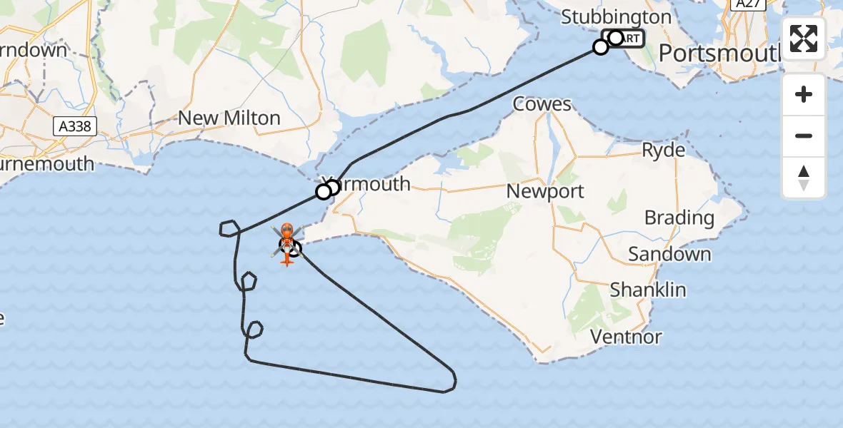Flight route Coastguard Helicopter Solent Airport - English Channel, 31 July 2026, 13:46