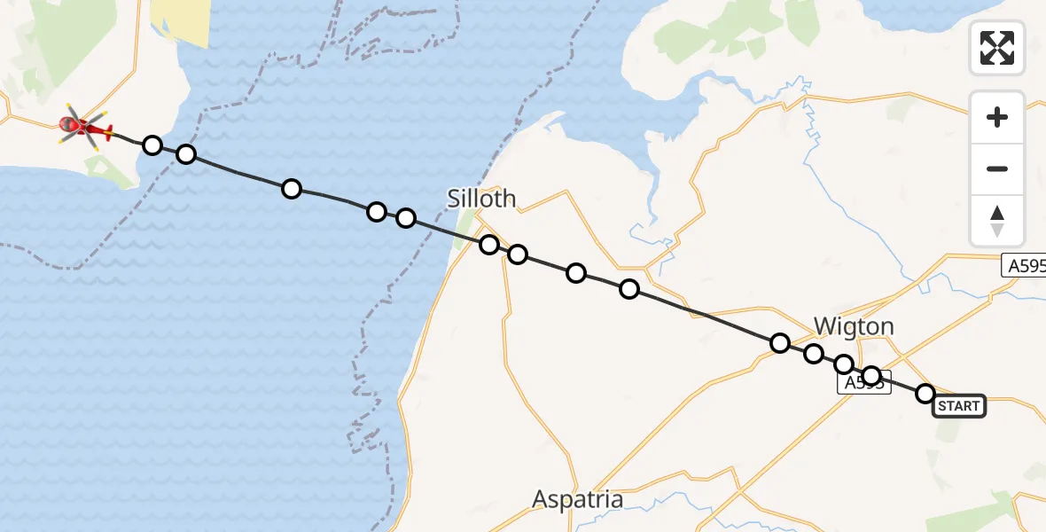 Flight route Air Ambulance Helicopter Rosley - Mainsriddle, 31 July 2026, 14:05