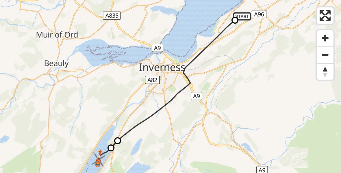 Flight route Coastguard Helicopter Inverness Airport - Loch Ness, 31 July 2026, 14:08