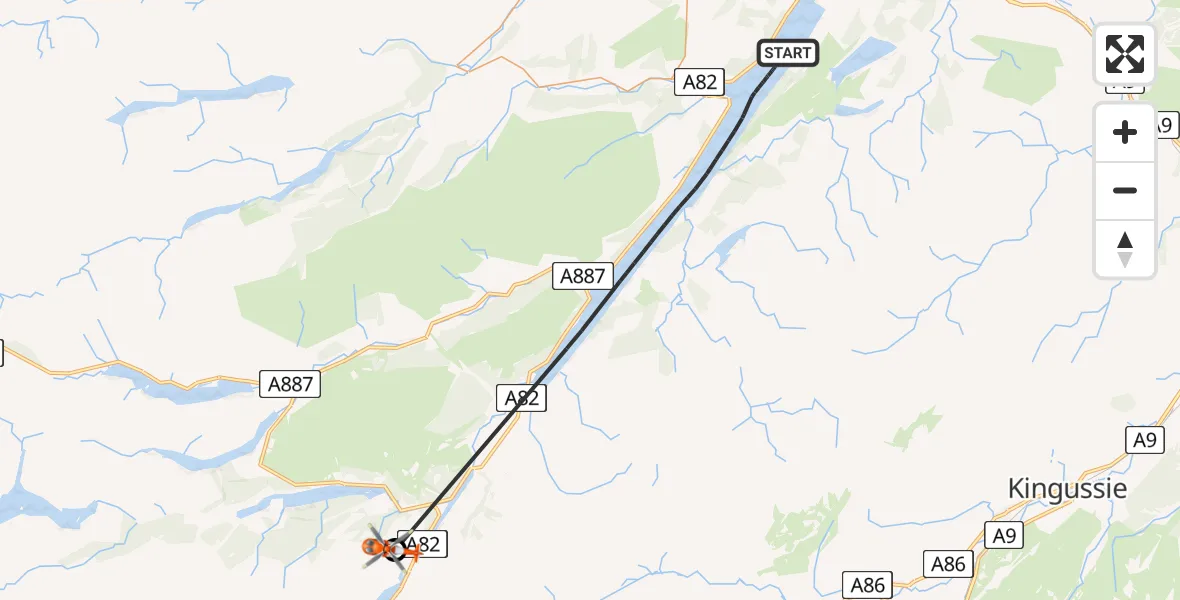 Flight route Coastguard Helicopter Loch Ness - Highland, 31 July 2026, 14:21