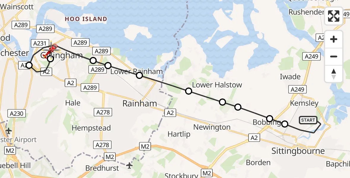 Flight route Air Ambulance Helicopter Kemsley - Gillingham, 31 July 2026, 14:22