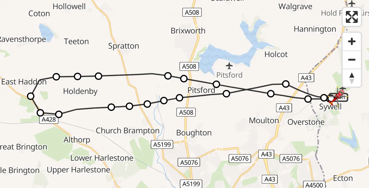 Flight route Air Ambulance Helicopter Sywell Aerodrome - Sywell Aerodrome, 31 July 2026, 14:28