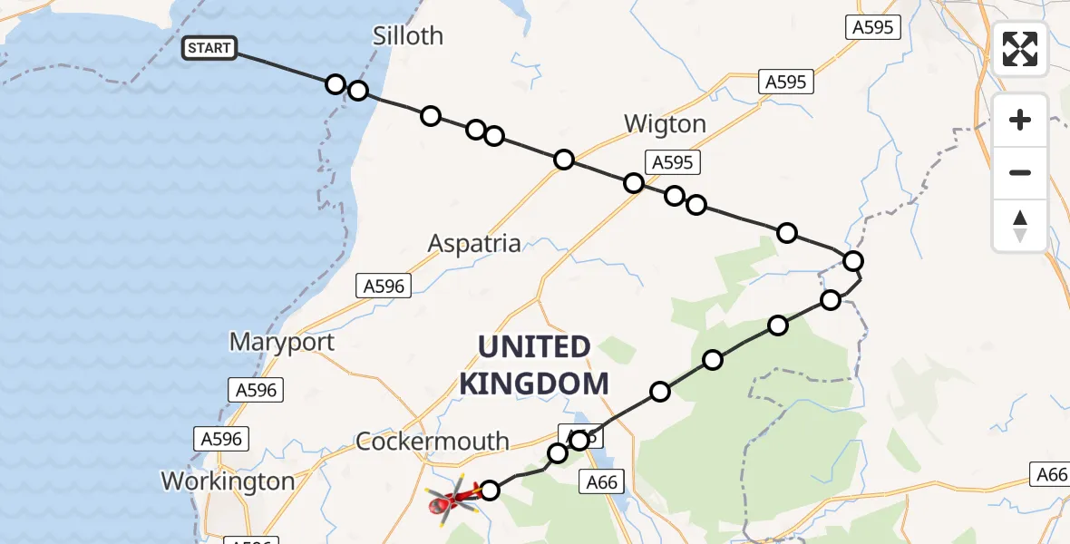 Flight route Air Ambulance Helicopter  - Blindbothel, 31 July 2026, 14:29