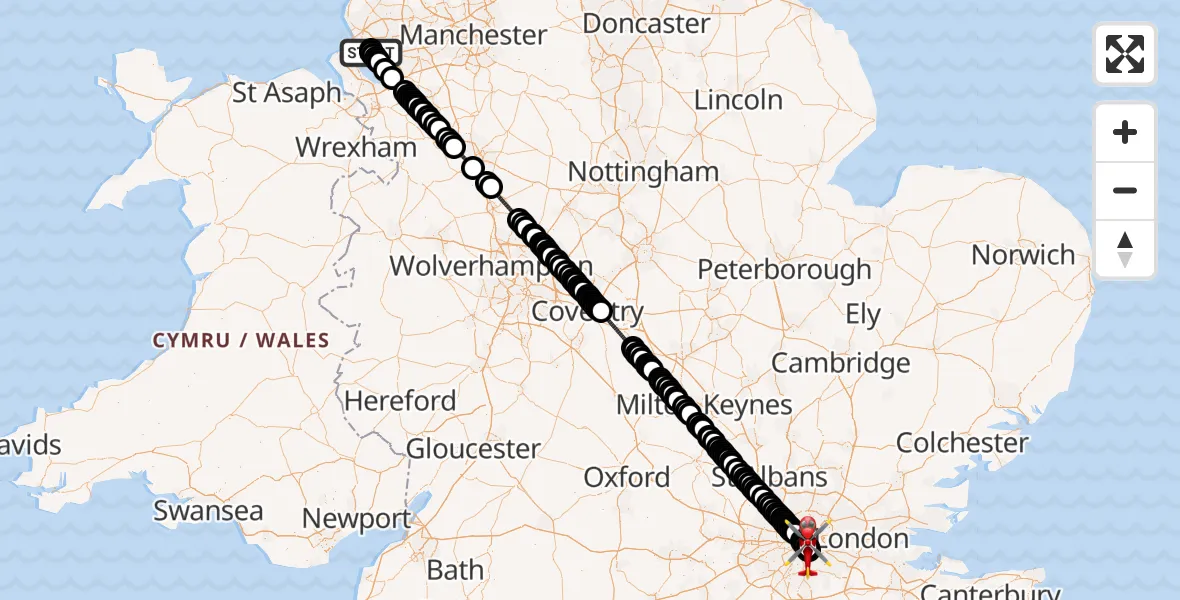 Flight route Air Ambulance Helicopter Knotty Ash - Kings College London Hospital, 31 July 2026, 14:32