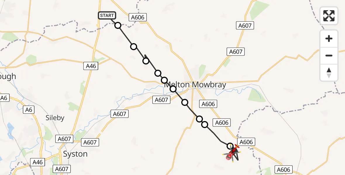 Flight route Air Ambulance Helicopter Rushcliffe - Pickwell, 31 July 2026, 14:34