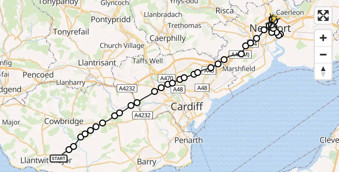 Flight route Police Helicopter Boverton - Victoria, 31 July 2026, 14:36