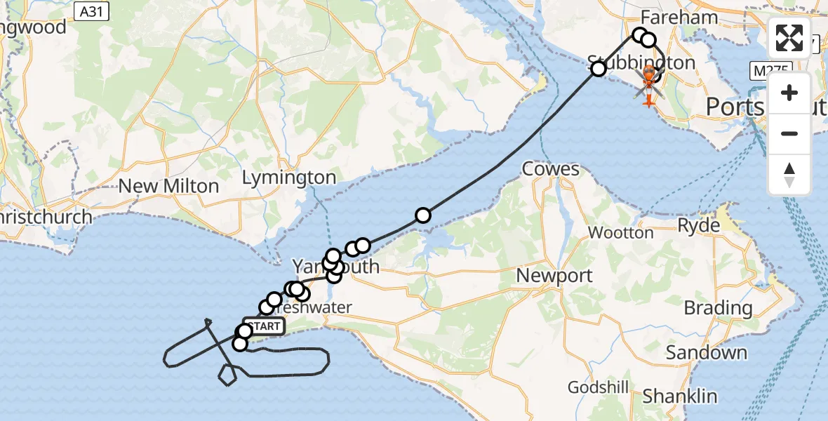 Flight route Coastguard Helicopter Totland - Solent Airport, 31 July 2026, 14:47