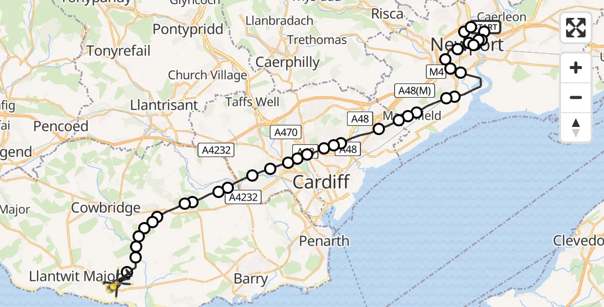 Flight route Police Helicopter St Julians - MOD St Athan, 31 July 2026, 14:55
