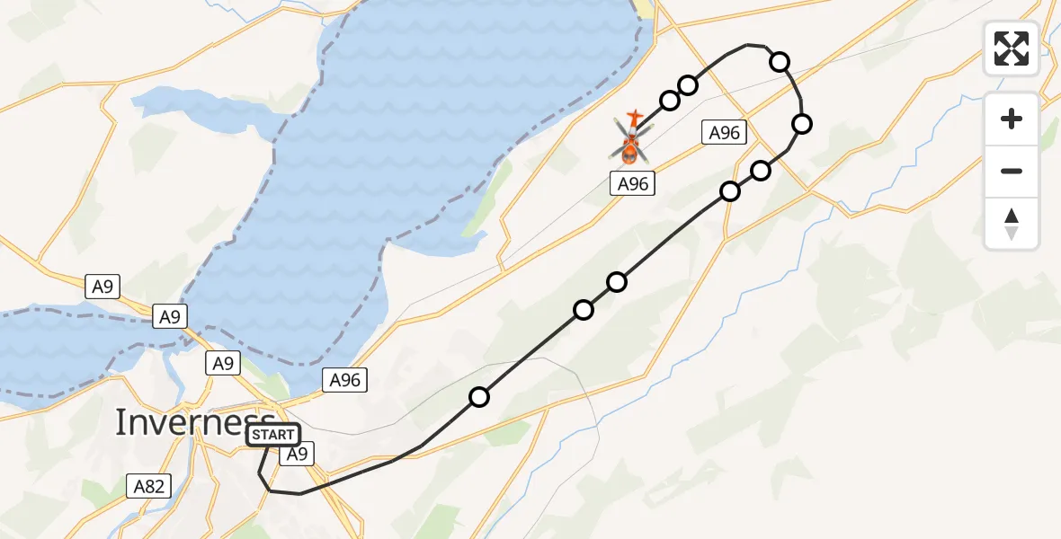 Flight route Coastguard Helicopter Inverness - Inverness Airport, 31 July 2026, 15:10
