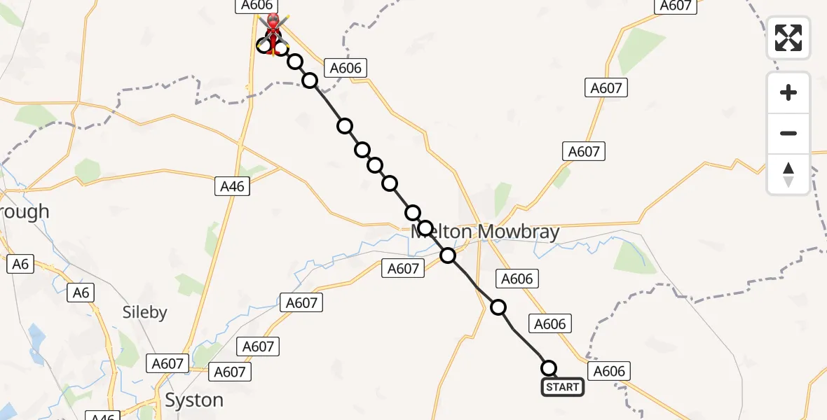 Flight route Air Ambulance Helicopter Pickwell - Hickling, 31 July 2026, 15:16