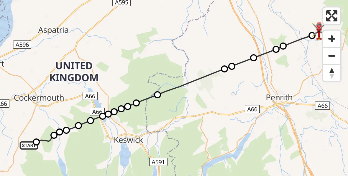 Flight route Air Ambulance Helicopter Ullock - Kirkoswald, 31 July 2026, 15:31