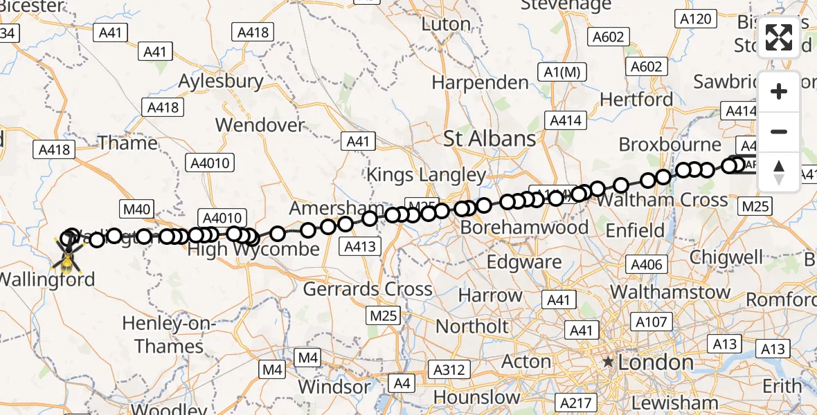 Flight route Police Helicopter North Weald Bassett - Ewelme, 31 July 2026, 15:33