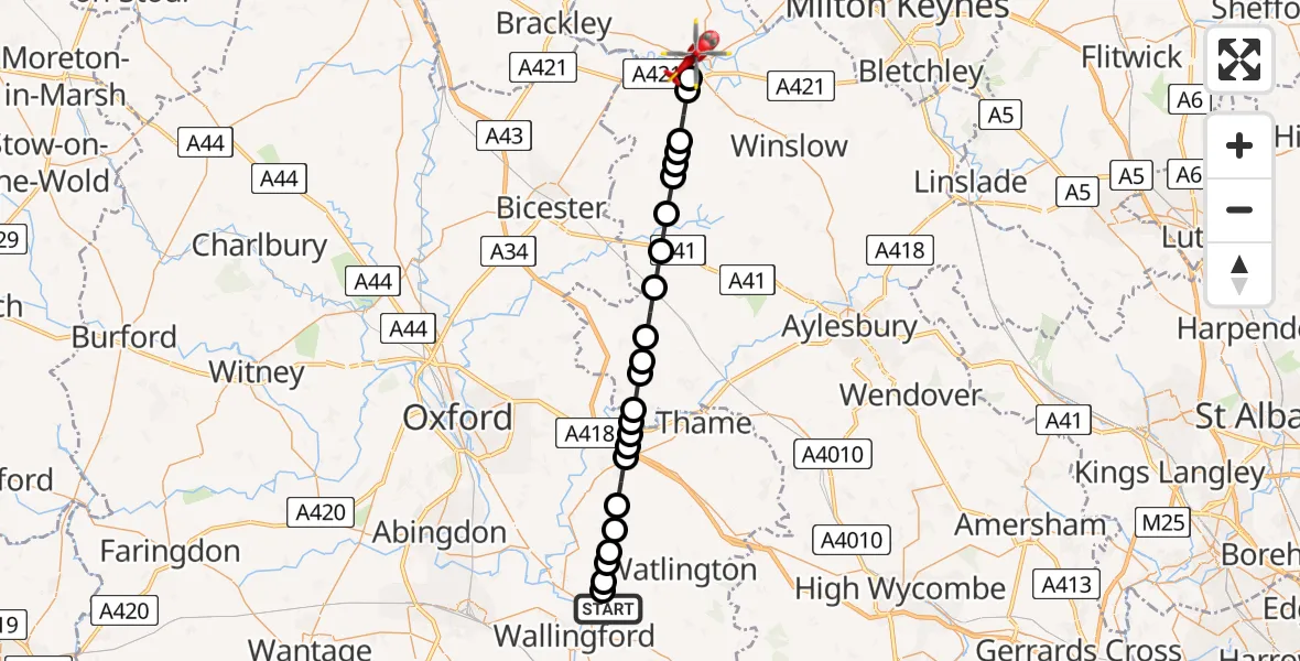 Flight route Air Ambulance Helicopter RAF Benson - Buckingham, 31 July 2026, 15:42
