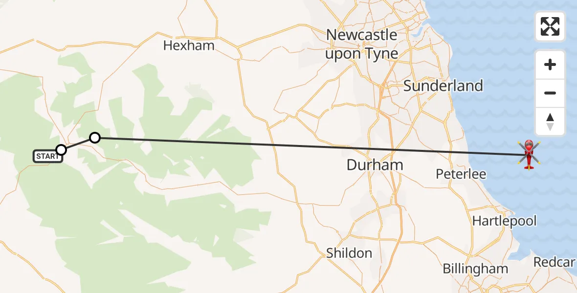 Flight route Air Ambulance Helicopter Alston Moor - North Sea, 31 July 2026, 15:43