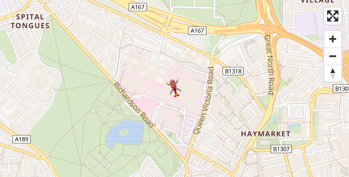 Flight route Air Ambulance Helicopter Newcastle Royal Victoria Infirmary - Newcastle Royal Victoria Infirmary, 31 July 2026, 15:58