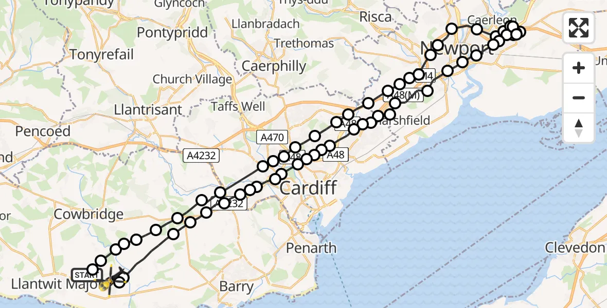 Flight route Police Helicopter Eglwys Brewis - MOD St Athan, 31 July 2026, 16:02