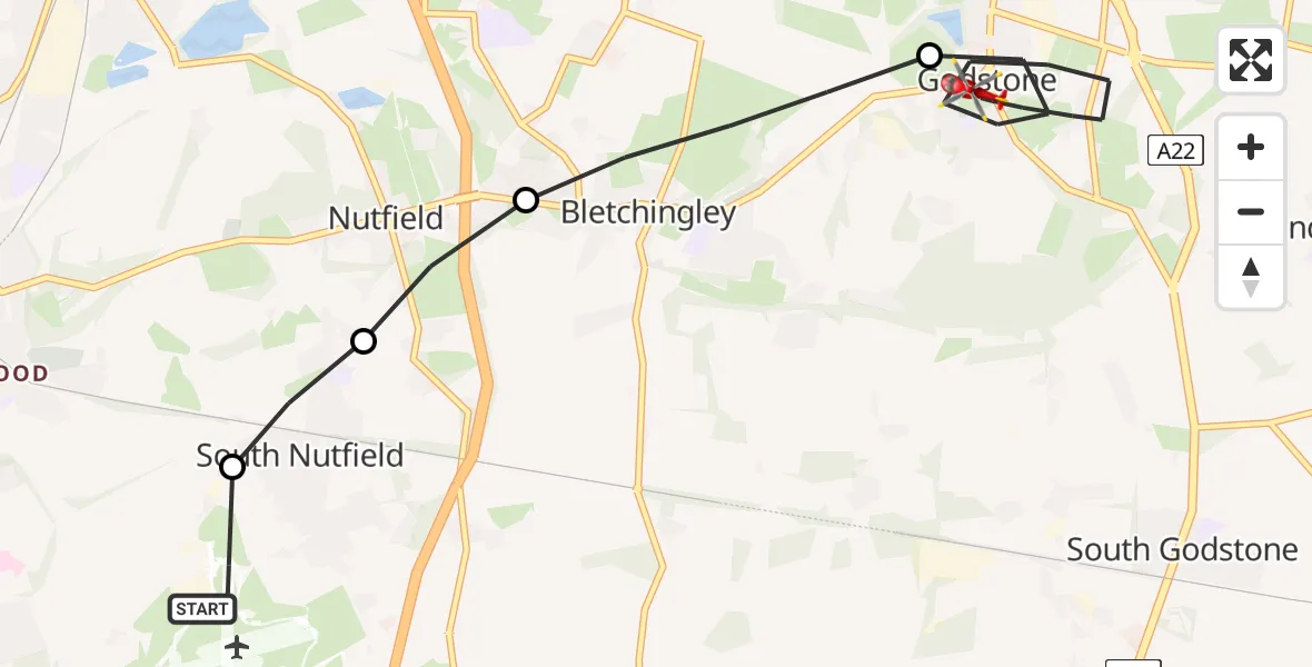 Flight route Air Ambulance Helicopter Redhill Aerodrome - Godstone, 31 July 2026, 16:03