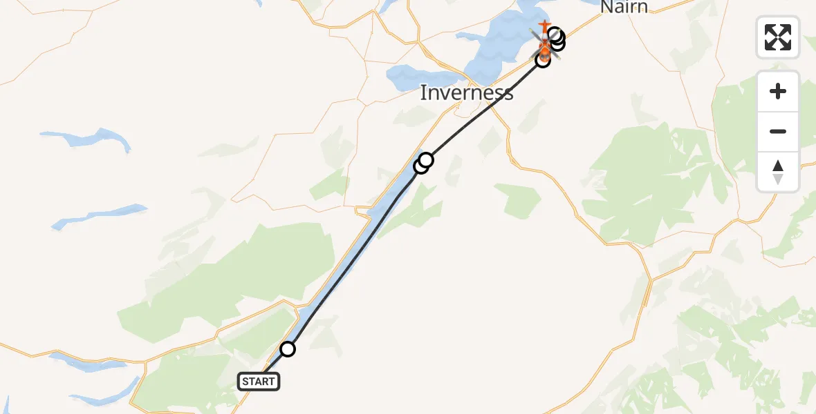 Flight route Coastguard Helicopter Fort Augustus - Inverness Airport, 31 July 2026, 16:08