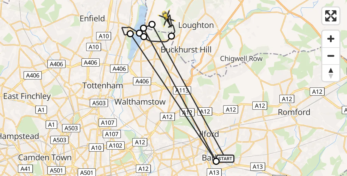 Flight route Police Helicopter Thames View - Sewardstonebury, 31 July 2026, 16:37