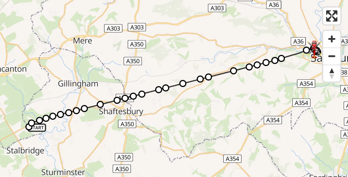 Flight route Air Ambulance Helicopter Henstridge Airfield - Stratford-sub-Castle, 31 July 2026, 17:03