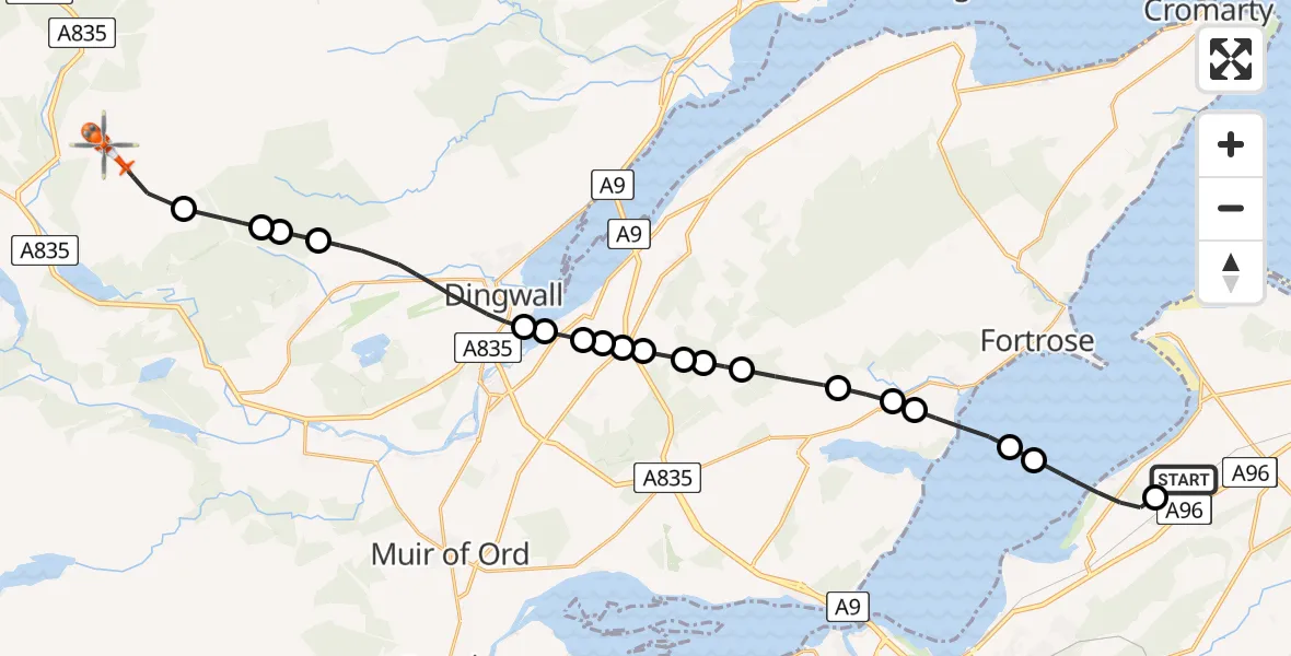 Flight route Coastguard Helicopter Inverness Airport - Highland, 31 July 2026, 17:06