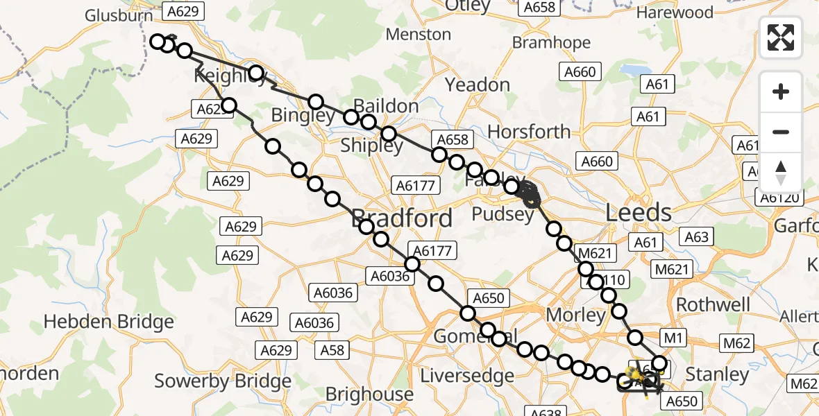 Flight route Police Helicopter East Ardsley - East Ardsley, 31 July 2026, 18:23