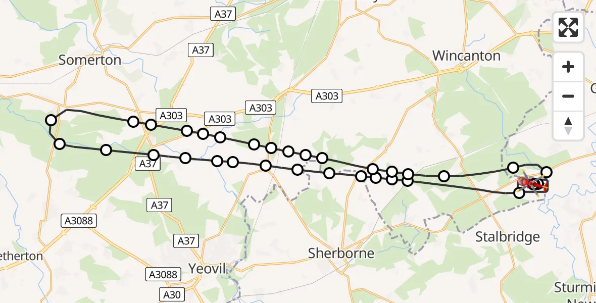 Flight route Air Ambulance Helicopter Henstridge Airfield - Henstridge Airfield, 31 July 2026, 18:29