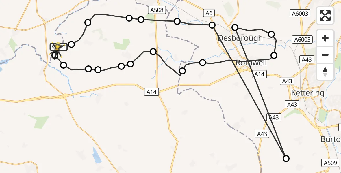Flight route Police Helicopter Sulby Airstrip - Harborough, 31 July 2026, 18:45