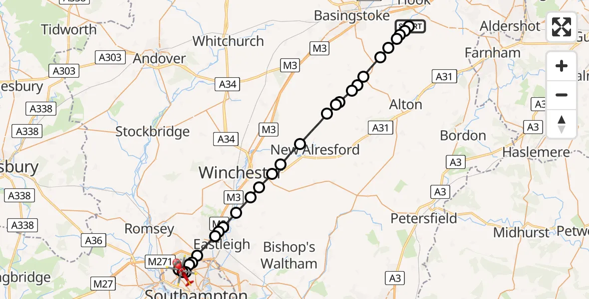 Flight route Air Ambulance Helicopter North Warnborough - Hollybrook, 31 July 2026, 18:50