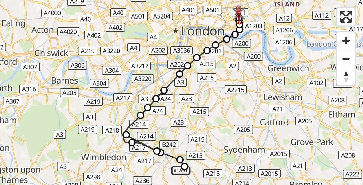 Flight route Air Ambulance Helicopter Norbury - Royal London Hospital, 31 July 2026, 20:06