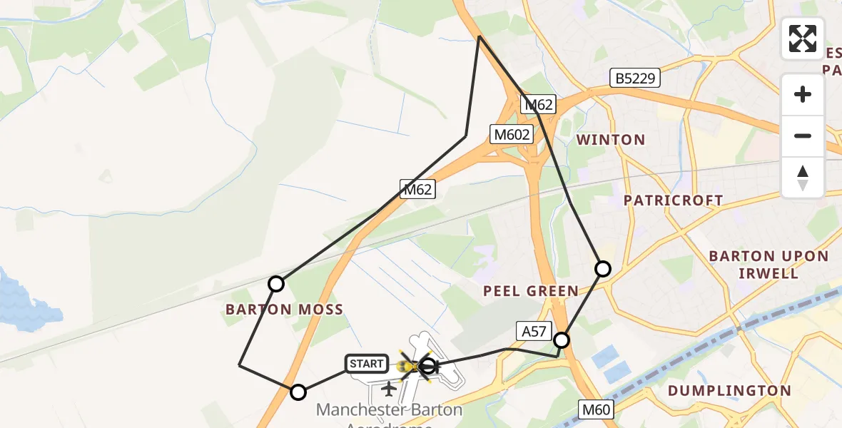 Flight route Police Helicopter Manchester Barton Aerodrome - Manchester Barton Aerodrome, 31 July 2026, 20:33