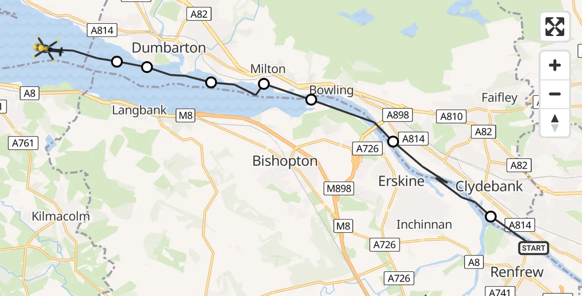 Flight route Police Helicopter Renfrew - Inner Seas, 31 July 2026, 20:41