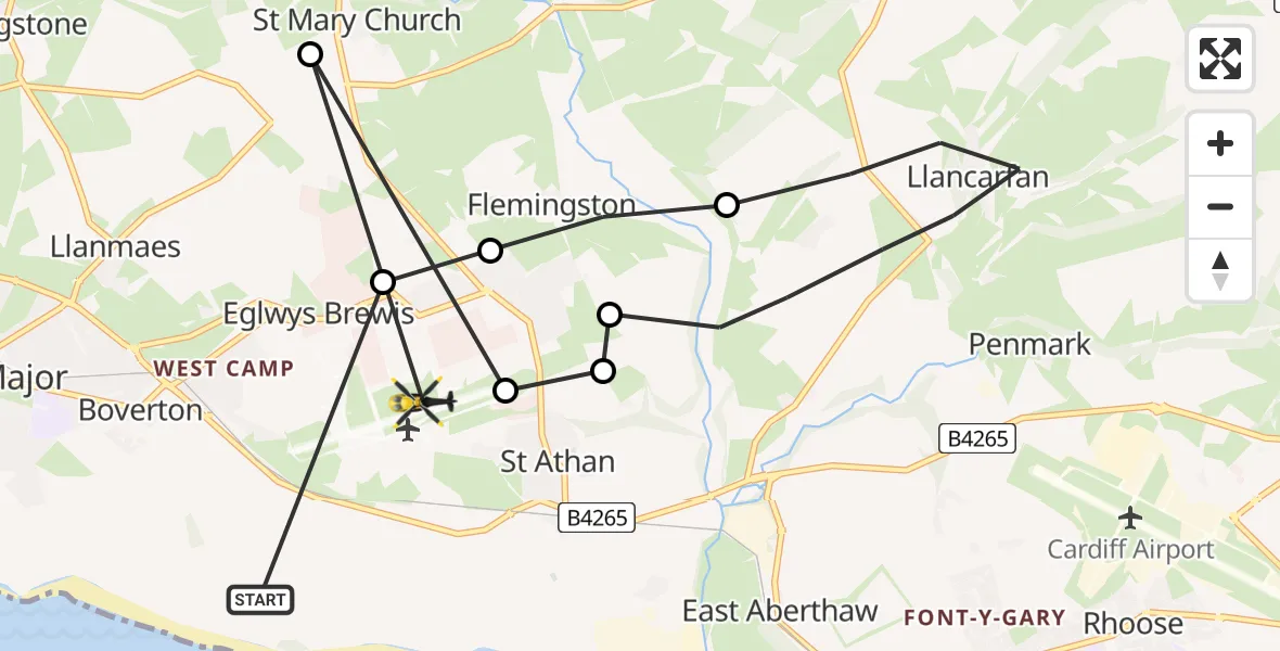 Flight route Police Helicopter Boverton - MOD St Athan, 31 July 2026, 20:42