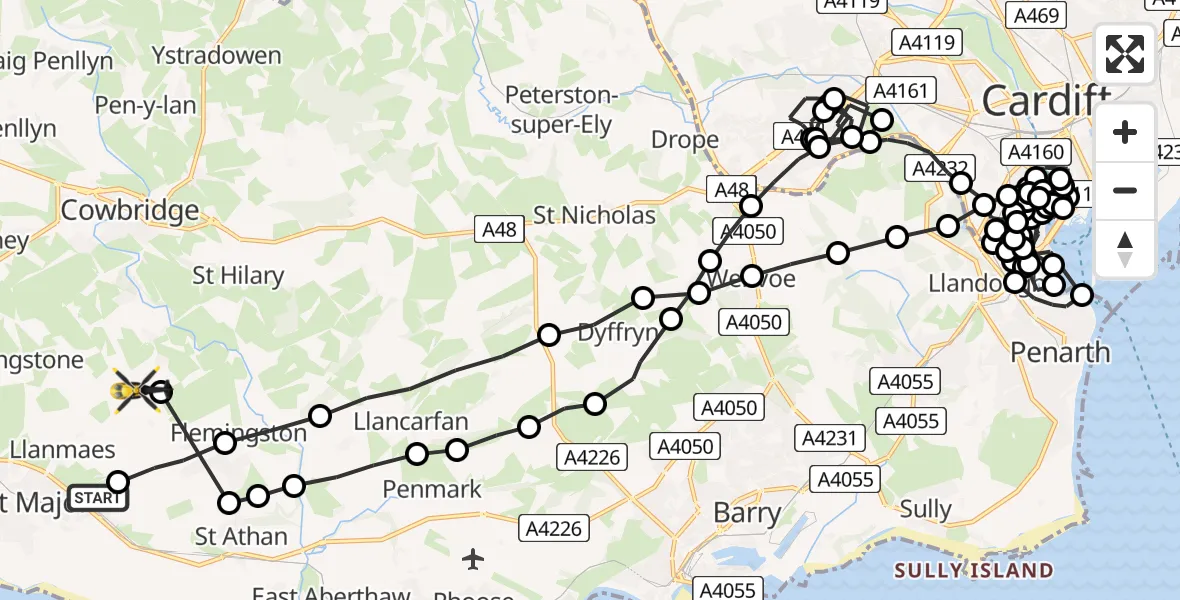 Flight route Police Helicopter Boverton - Sigingstone, 31 July 2026, 21:06