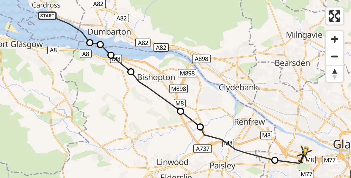 Flight route Police Helicopter Inner Seas - Glasgow, 31 July 2026, 22:03