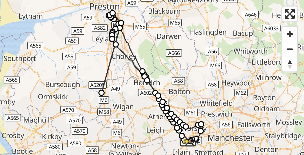 Flight route Police Helicopter Manchester Barton Aerodrome - Manchester Barton Aerodrome, 31 July 2026, 22:15