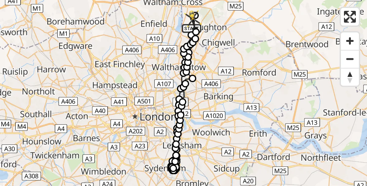 Flight route Police Helicopter Sewardstonebury - Sewardstonebury, 31 July 2026, 22:16