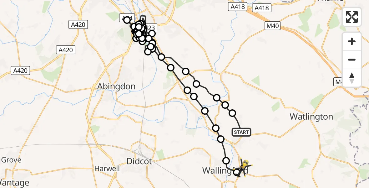 Flight route Police Helicopter Berrick Salome - Crowmarsh Gifford, 31 July 2026, 22:41