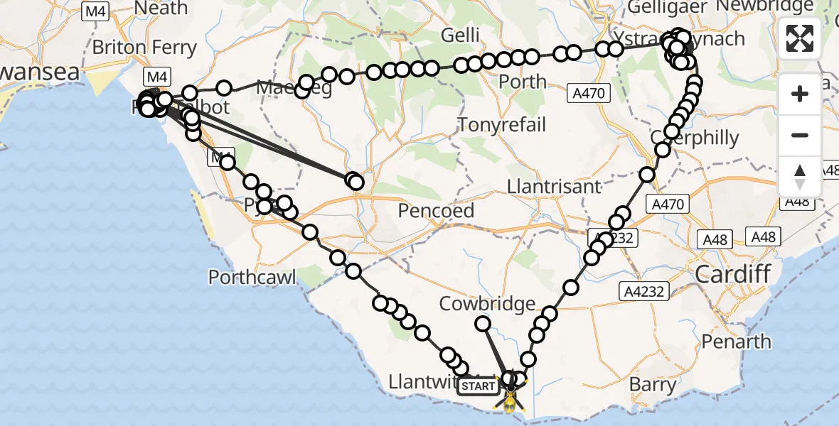 Flight route Police Helicopter Boverton - MOD St Athan, 31 July 2026, 23:04