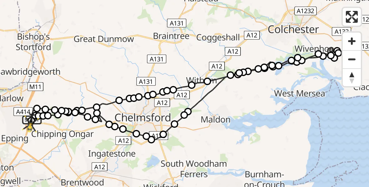 Flight route Police Helicopter North Weald Airfield - North Weald Airfield, 31 July 2026, 23:12