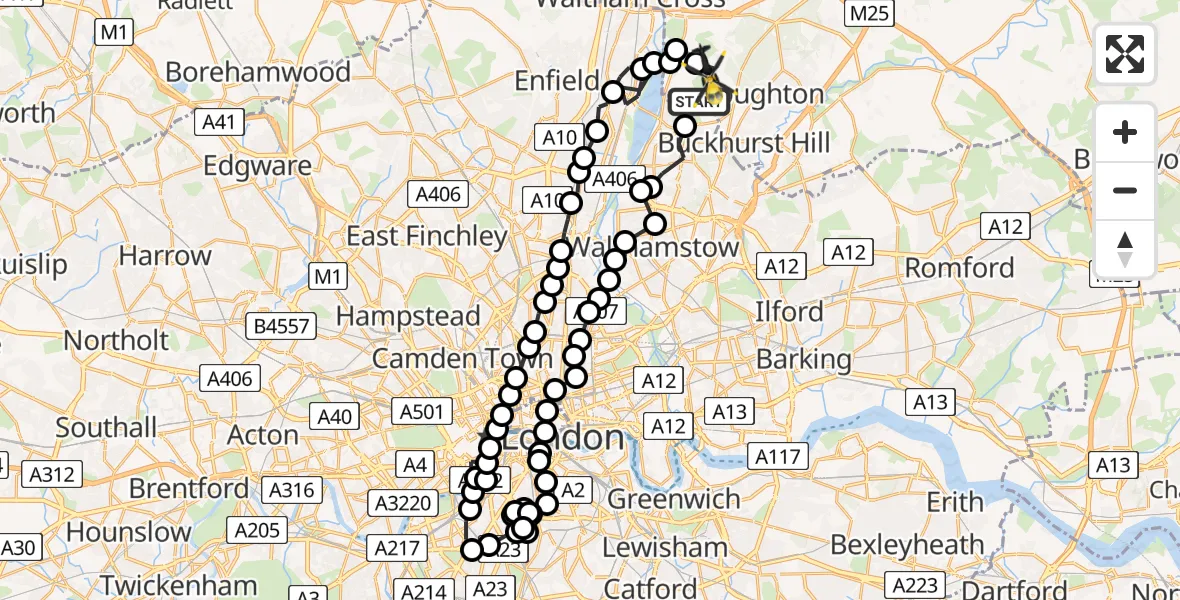 Flight route Police Helicopter Sewardstonebury - Metropolitan Police Air Support Unit Lippitts Hill, 31 July 2026, 23:24