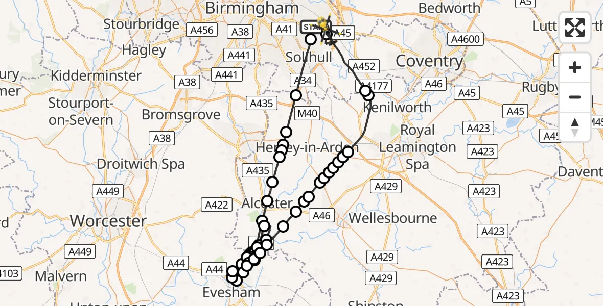 Flight route Police Helicopter Birmingham Airport - Birmingham Airport, 01 August 2026, 00:15