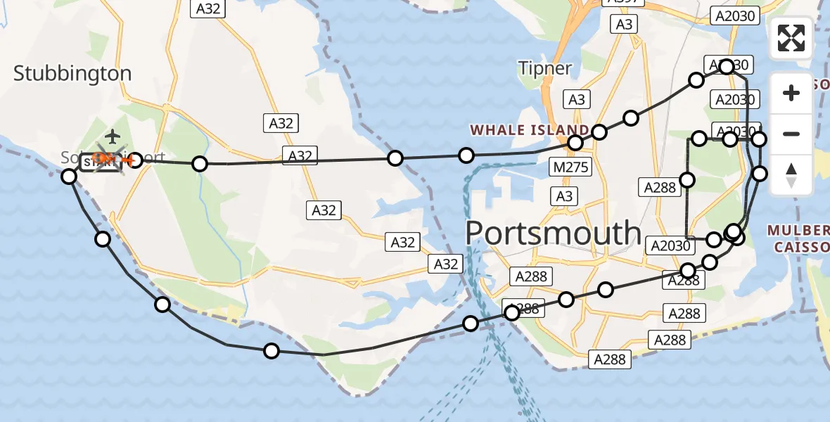 Flight route Coastguard Helicopter Solent Airport - Solent Airport, 01 August 2026, 00:48