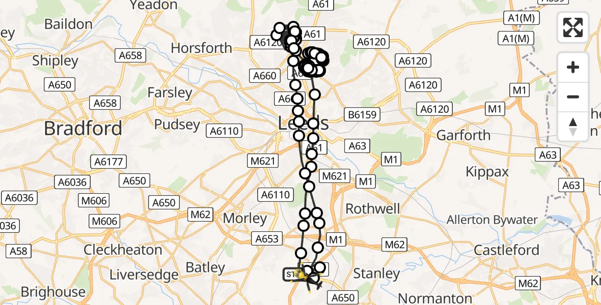 Flight route Police Helicopter East Ardsley - East Ardsley, 01 August 2026, 01:58