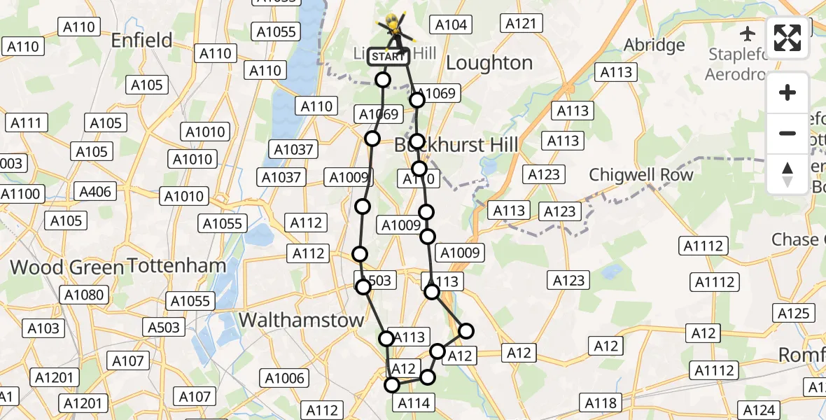 Flight route Police Helicopter Metropolitan Police Air Support Unit Lippitts Hill - Metropolitan Police Air Support Unit Lippitts Hill, 01 August 2026, 02:28